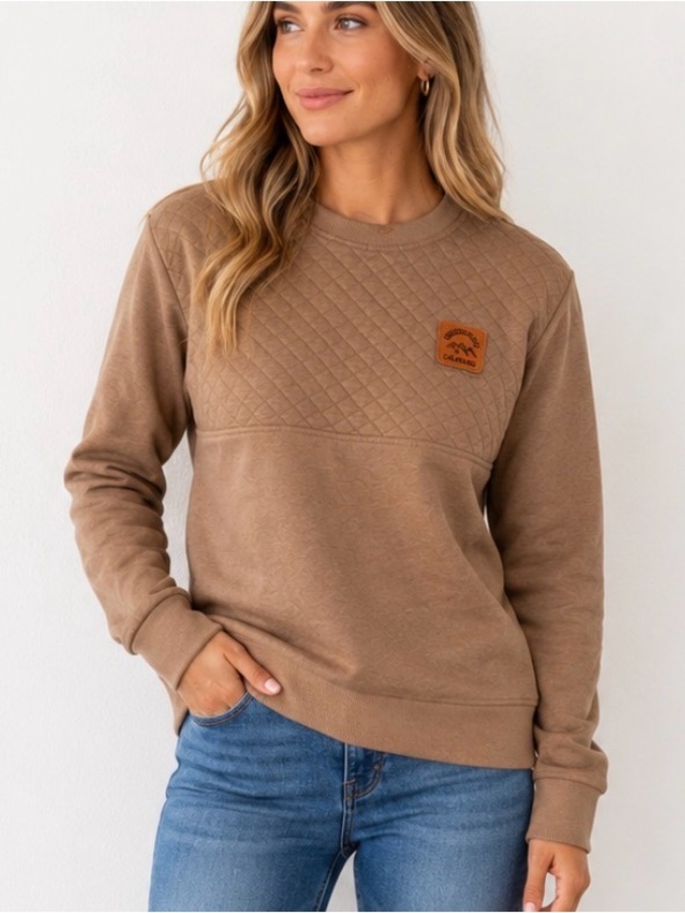 Blue 84 Quilted Panel Crewneck Sweater - Brown Breckenridge Colorado SZ SM